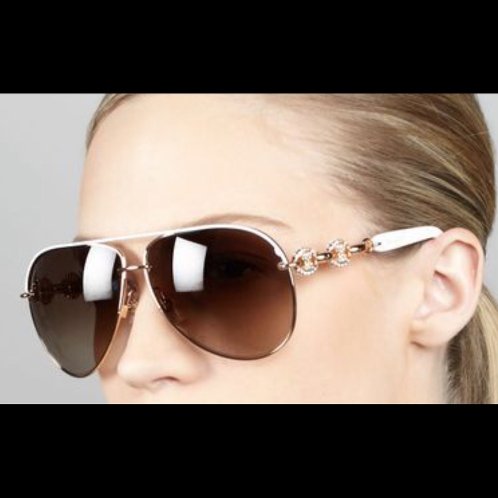 Women's Crystal Temple Aviator Sunglasses White